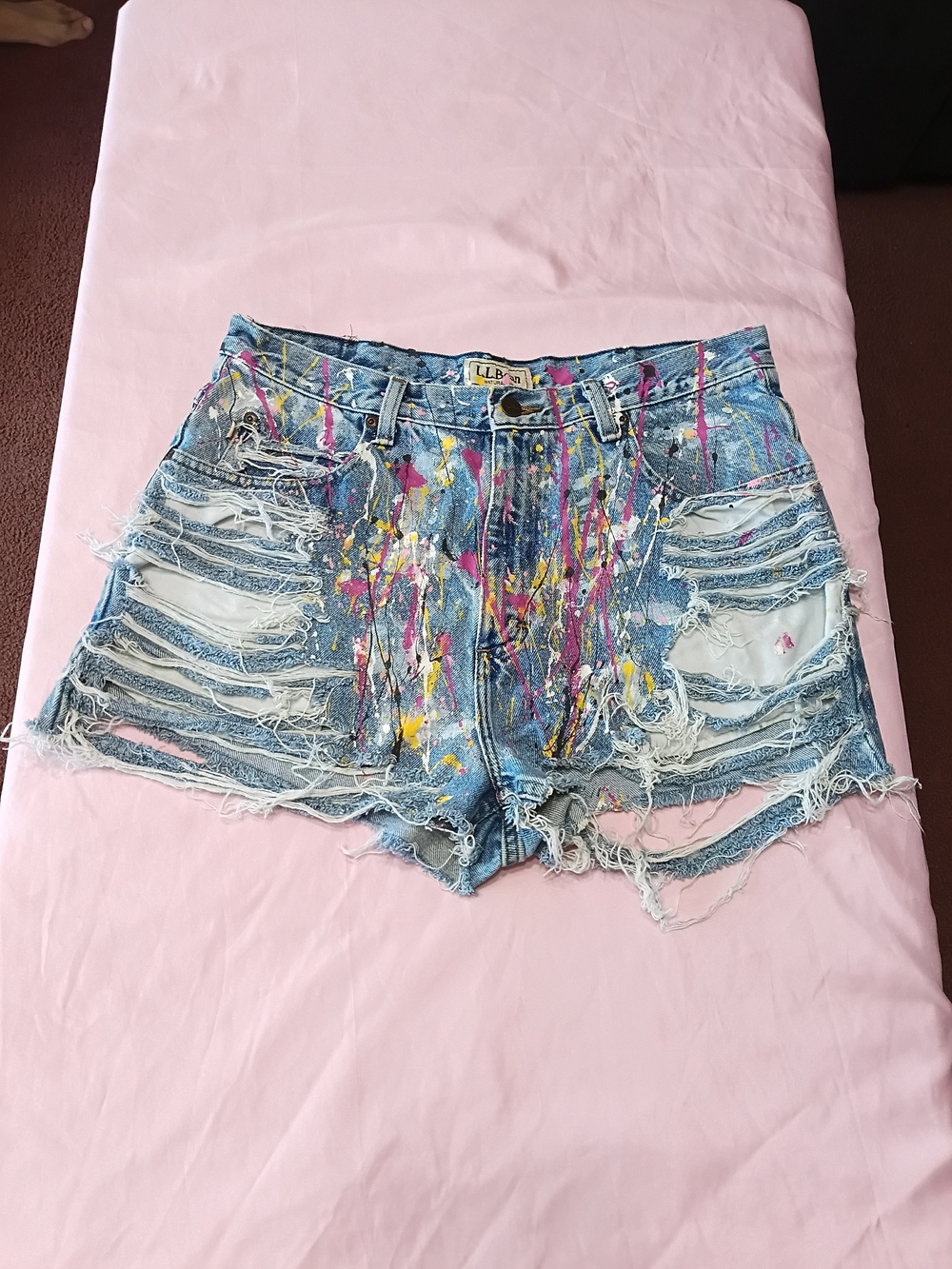 L.L. Bean Light Blue Distressed Denim Shorts with Paint Splatter Men's Sz. 34